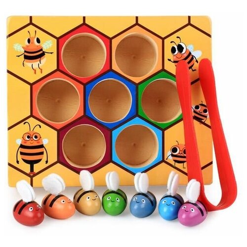Развивающая игрушка BeeZee Toys Пчелки и Улей с пинцетом, бежевый
