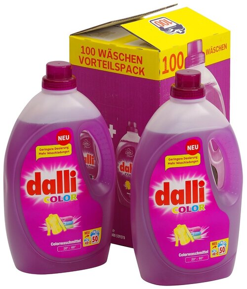 Гель для стирки Dalli Color, 100 стирок (50+50), 2.75 л, универсальное, для цветных тканей, 2 уп.