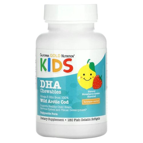 California Gold Nutrition Children's DHA таб. жев., 110 г, 180 шт., клубника и лимон
