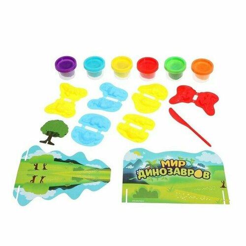 Набор для игры с пластилином Мир динозавров, 6 баночек с пластилином, в пакете набор для игры с пластилином праздничный тортик 6 баночек пластилина