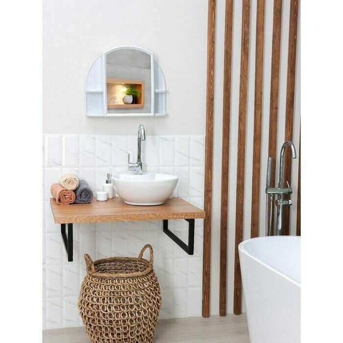 Шкафчик для ванной комнаты c зеркалом «Орион», цвет белый мрамор - фотография № 6