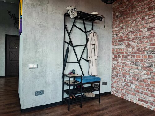 Изображение товара Прихожая из массива дерева и металла с мягкой сидушкой в стиле лофт бренда IN_DA_LOFT 80*35*200(В) см