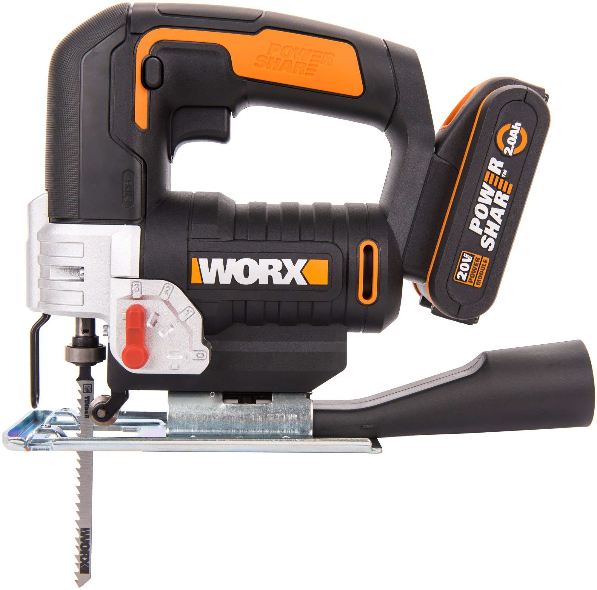 Лобзик аккумуляторный WORX W543, 20В, 2 Ач х1, ЗУ 2А, кейс - фотография № 16