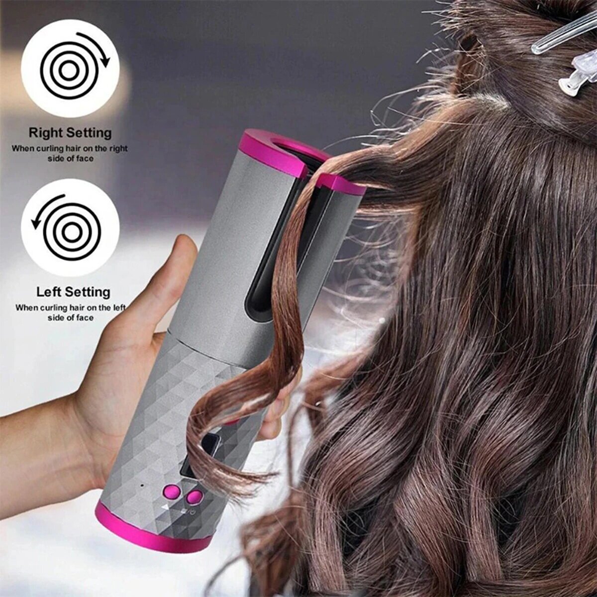 Плойка для завивки волос Cordless Automatic Hair Curler/TD-306/вращение насадки/6 режимов/серебристый - фотография № 4
