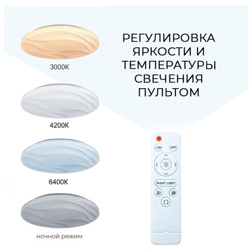 фото Потолочная светодиодная led люстра илоро 72 вт, до 24 кв.м, с пультом семь огней