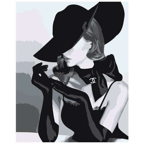 женщина в полупрозрачной шляпе раскраска картина по номерам на холсте Дама в черной шляпе Раскраска картина по номерам на холсте