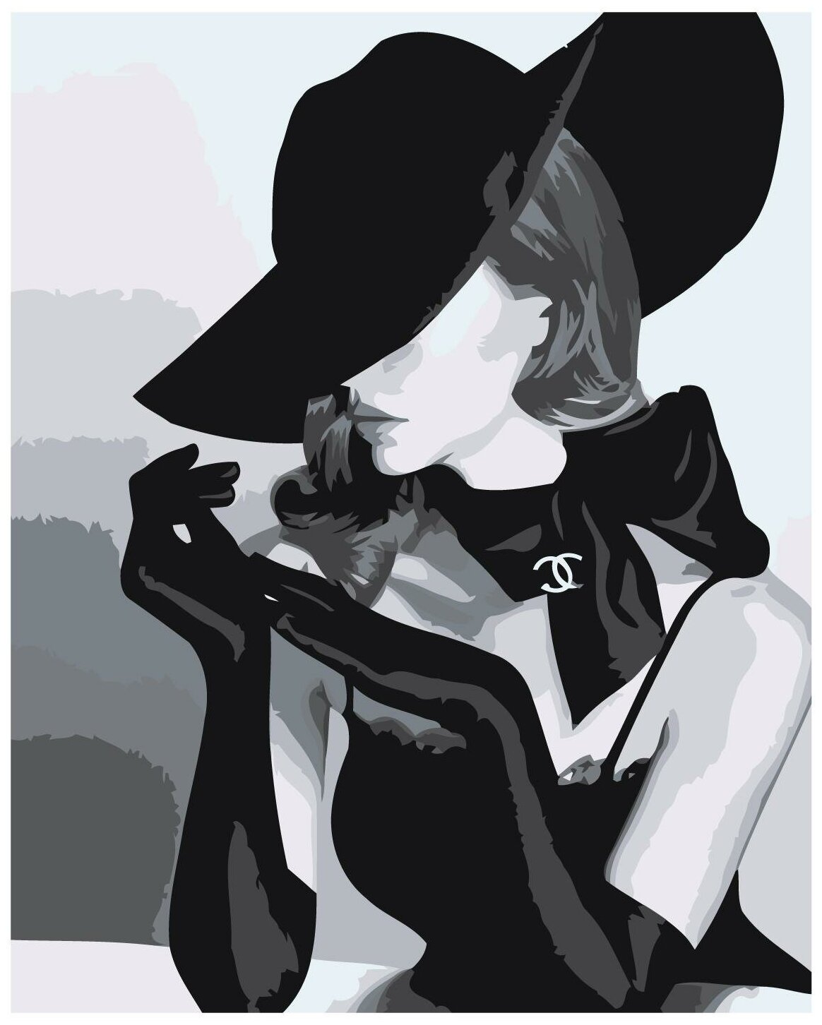 Дама в черной шляпе Раскраска картина по номерам на холсте