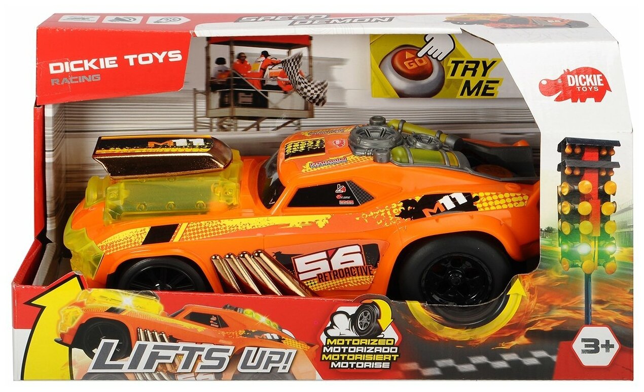 Dickie Toys машинка "Демон скорости моторизированная" 25см, оранжевая, свет, звук, 3764008 - фото №3