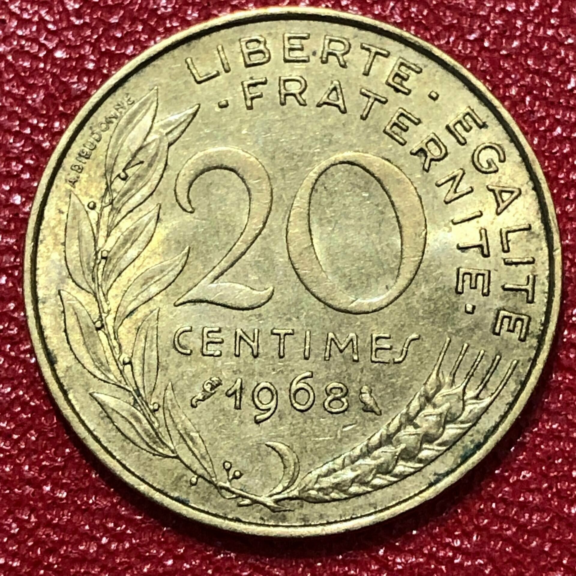 Монета Франция 20 Сантимов 1968 год #2-6