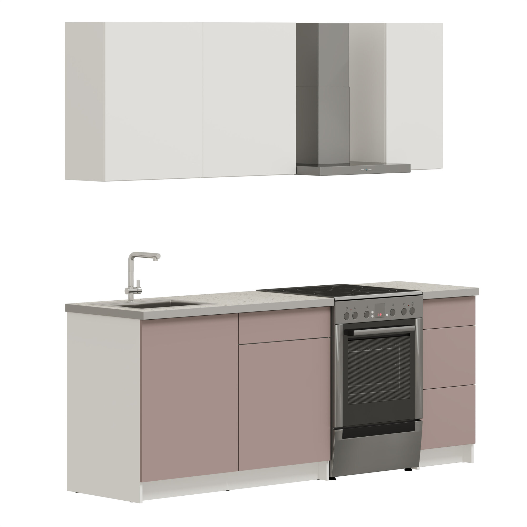 Кухонный гарнитур, кухня прямая Pragma Elinda 162 см (1,62 м), со столешницей, ЛДСП, пыльный розовый/белый