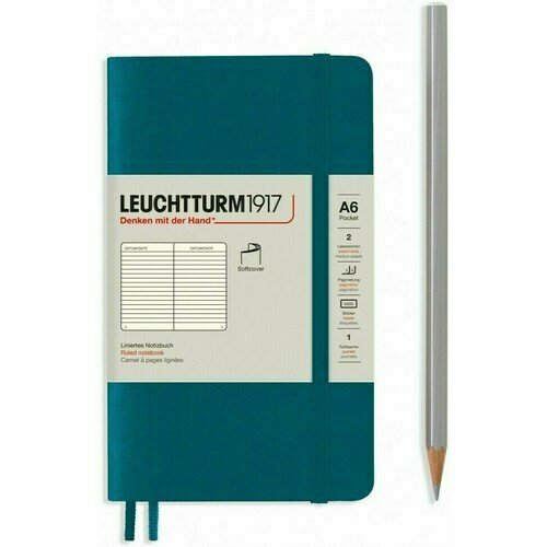 Записная книжка в линейку Leuchtturm Pocket A6 123 стр, мягкая обложка тихоокеанский зеленый