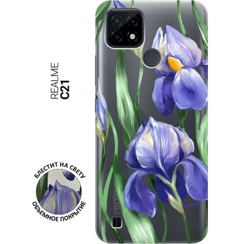 Силиконовый чехол на realme C21, Рилми С21 с 3D принтом Amazing Irises прозрачный чехол книжка на realme c21 рилми с21 с 3d принтом amazing peonies золотистый