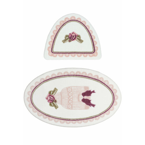 Комплект ковриков 66*107; 66*53 см для ванной, для туалета, белый, розовый Confetti Bath Bella Bird Cage 1 Pink