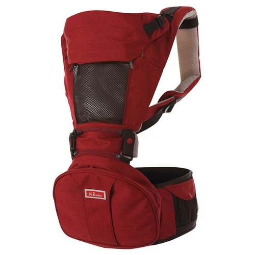 Хипсит с карманом под сиденьем, со спинкой на двух лямках, с сумкой для переноски Sinbii Premium Hipseat S-Pocket Set. Красный