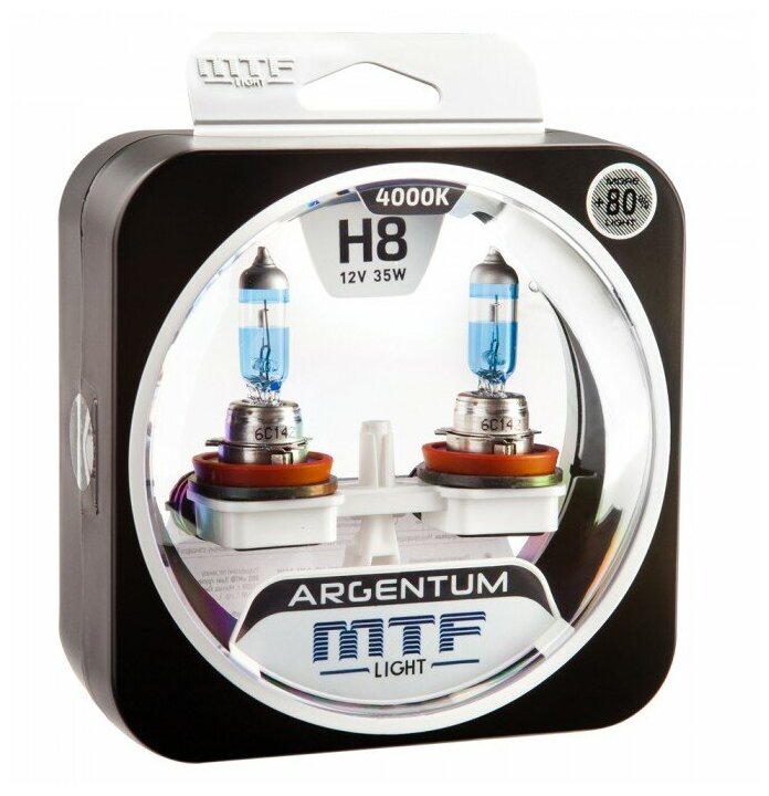 Галогенные автолампы MTF Light серия ARGENTUM +80% H8, 12V, 35W, комплект 2 лампы