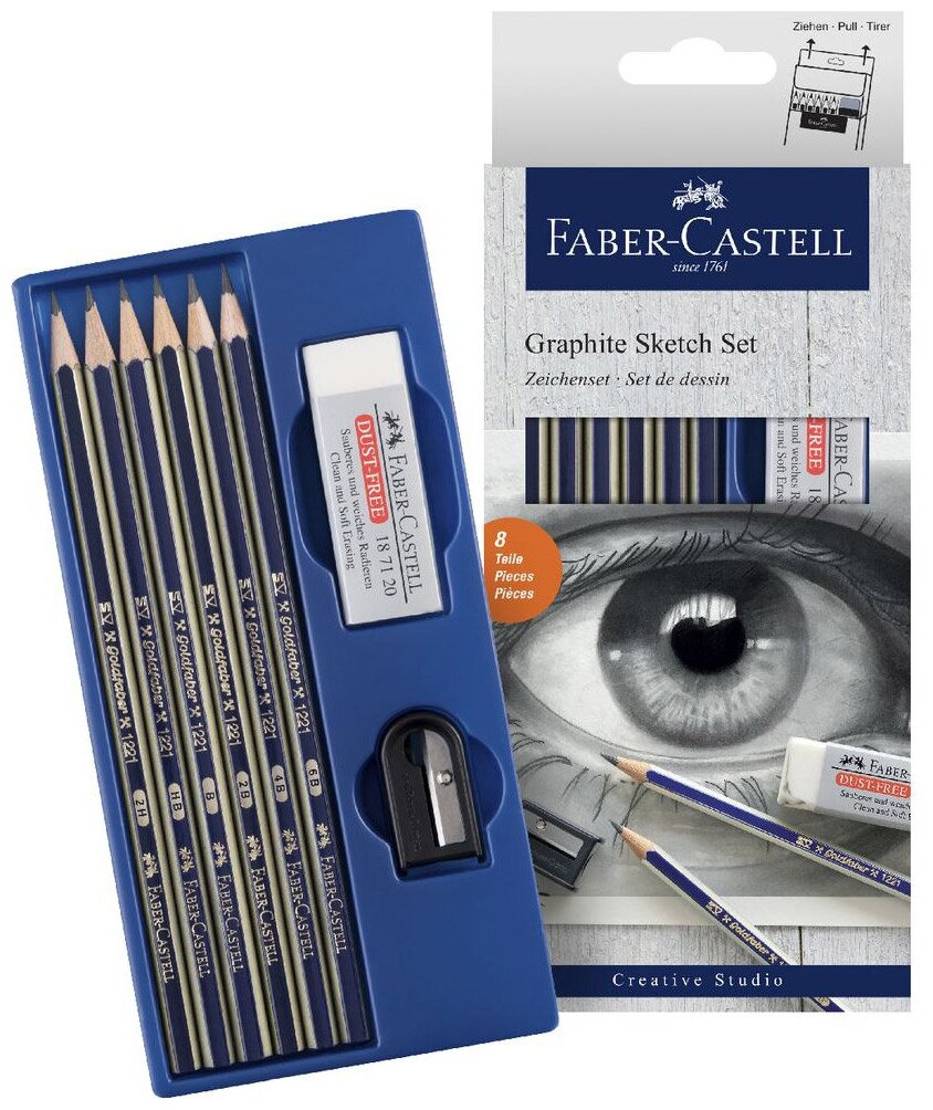 Набор карандашей ч/г Faber-Castell "Goldfaber", 6шт.+ластик+точилка, 2H-6B, заточен.
