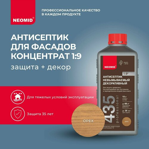 NEOMID антисептик PROTECT 435 декоративная невымываемая, концентрат, 1 кг, 0.77 л, орех