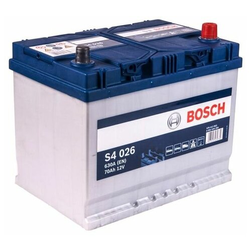 Аккумулятор автомобильный Bosch Asia Silver S4026 70 А/ч 630 A обр. пол. Азия авто (261x175x220) с бортиком