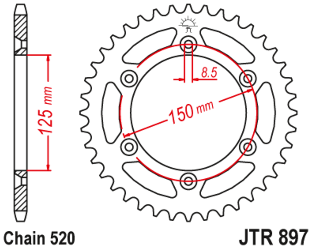Звезда задняя (ведомая)(сталь) JT 897.48SC