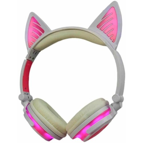 Светящиеся наушники Ушки кошки бело-розовые с подсветкой и Bluetooth 224100₽
