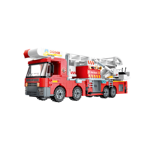 игровой набор спасательная пожарная машина Конструктор 12024 Qman Пожарная машина с подъемной платформой, 686 деталей