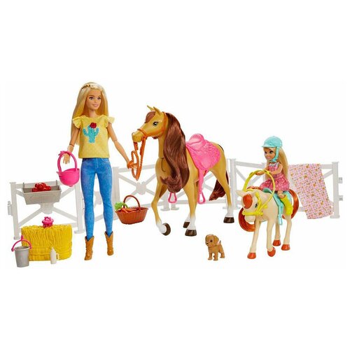 Набор кукол Barbie Барби, Челси и любимые лошадки, FXH15 розовый