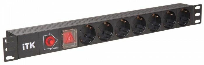 PH12-7D1-P ITK PDU 7 розеток DIN49440 (нем. cтанд.) с LED выключателем, 1U, шнур 2м вилка DIN49441 (нем. станд.), профиль из ПВХ, черный IEK - фото №13