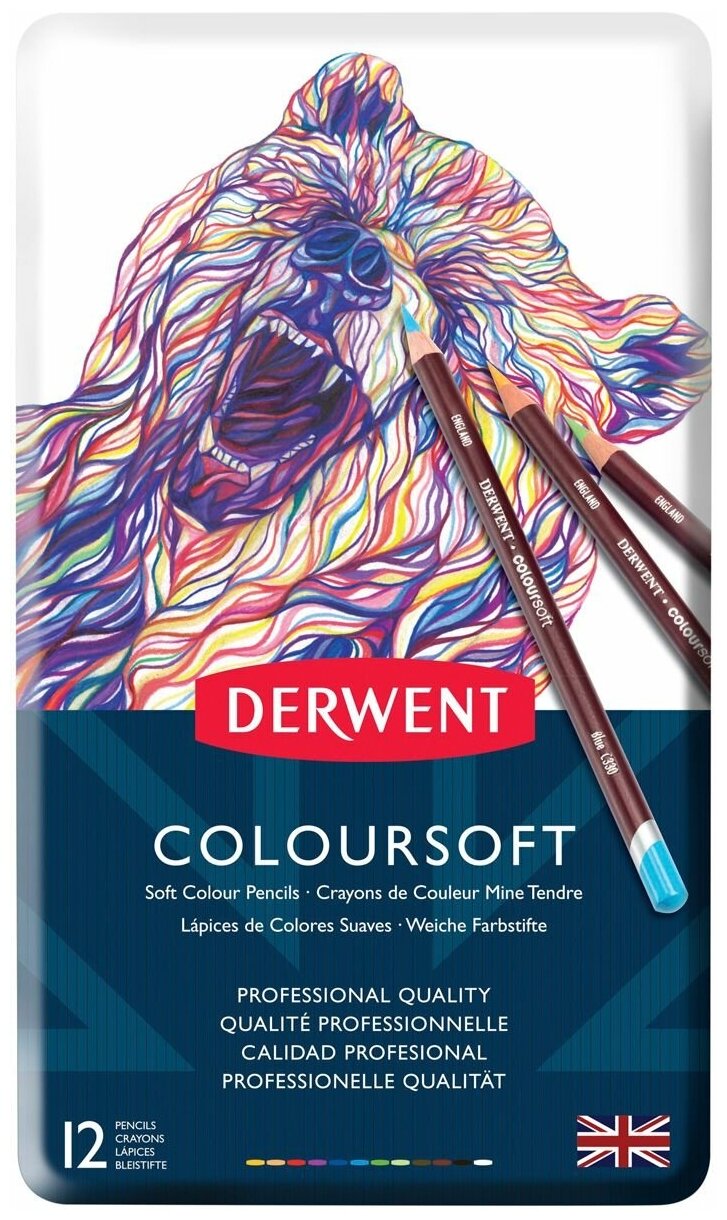 Derwent Набор цветных карандашей "Coloursoft" 12 цв. в металле