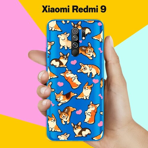 Силиконовый чехол Корги узором на Xiaomi Redmi 9 силиконовый чехол корги в масках на xiaomi redmi 9