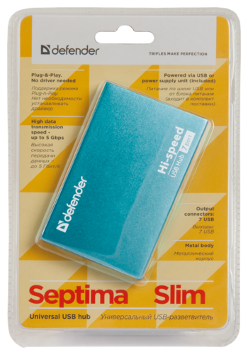 Хаб Defender Septima Slim 7 портов, USB 2.0, 2А
