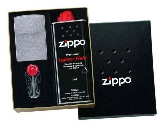 Zippo 207 Street Chrome в подарочной упаковке + топливо и кремни