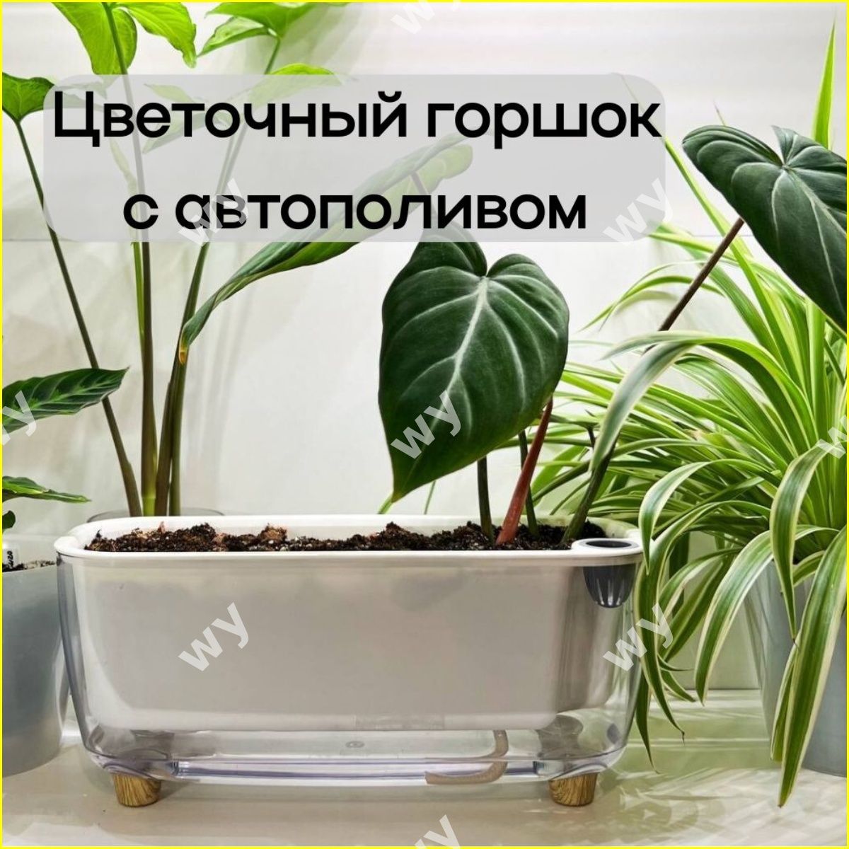 Кашпо с автополивом 1.8 л, 13 см, 1 шт, цвет прозрачный, белый, ABS пластик