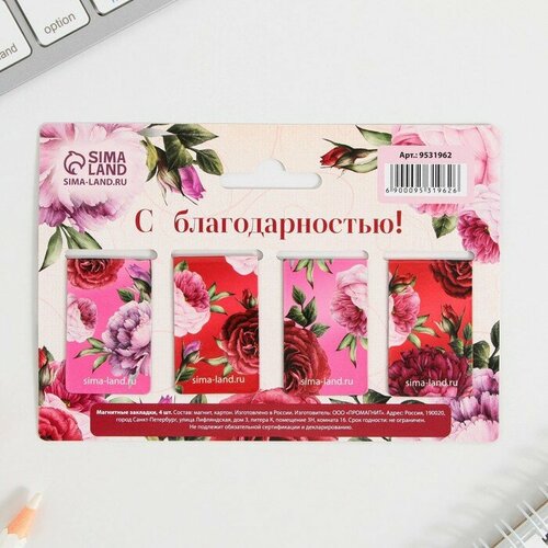 Набор магнитных закладок 4 штуки на подложке «Любимому учителю»