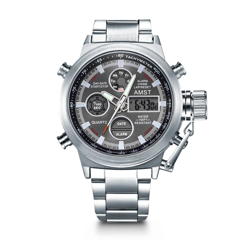 Наручные часы AMST Classic, серебряный светящиеся военные часы с нейлоновым ремешком мужские армейские кварцевые спортивные ударопрочные наручные часы