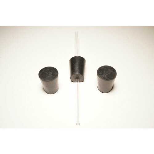 Пробки черные резиновые конусные № 24, 3 шт (2 шт без отверстий, 1 шт со стеклянной трубкой диаметром 6 мм)