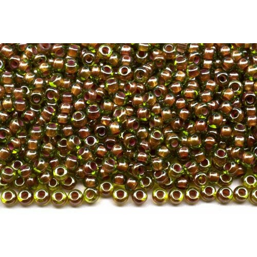 Бисер чешский PRECIOSA круглый 10/0 51228 зеленый прозрачный, коричневая линия внутри, 1 сорт, 50г
