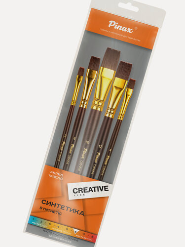 Изображение товара Набор кистей Pinax "Creative line" синтетика бордо 5 шт, плоские