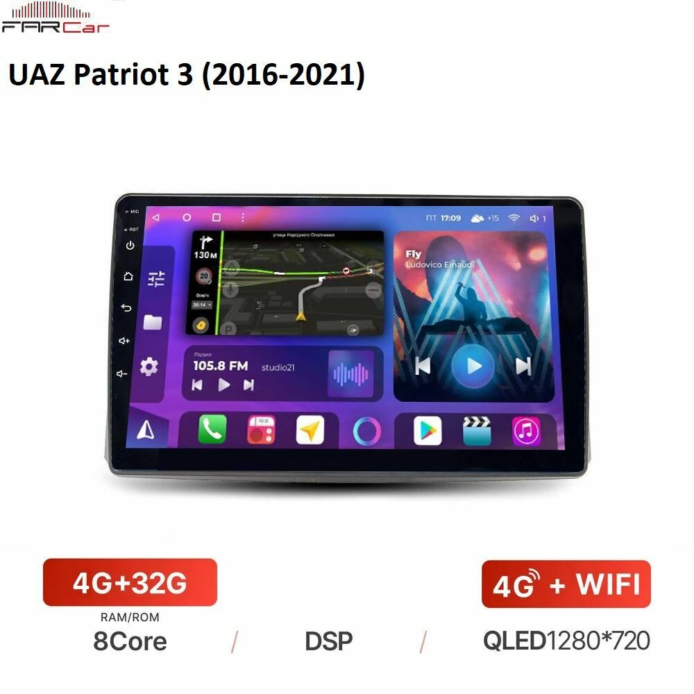 Автомагнитола FarCar для UAZ Patriot 3 (2016-2021) на Android 12