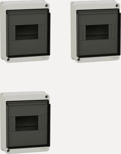 Изображение товара Бокс навесной Systeme Electric Easy9 XS 6 модулей с прозрачной темной дверцей IP40 (комплект из 3 шт)