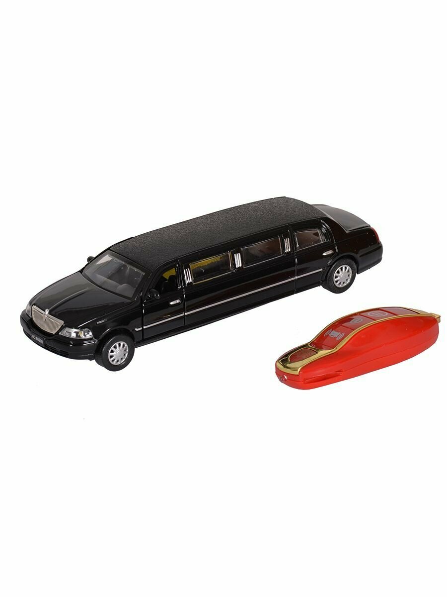 Модель машины Lincolne Limousine 1/32 (17см) свето-звуковые эффекты, брелок, черный, 1 шт.