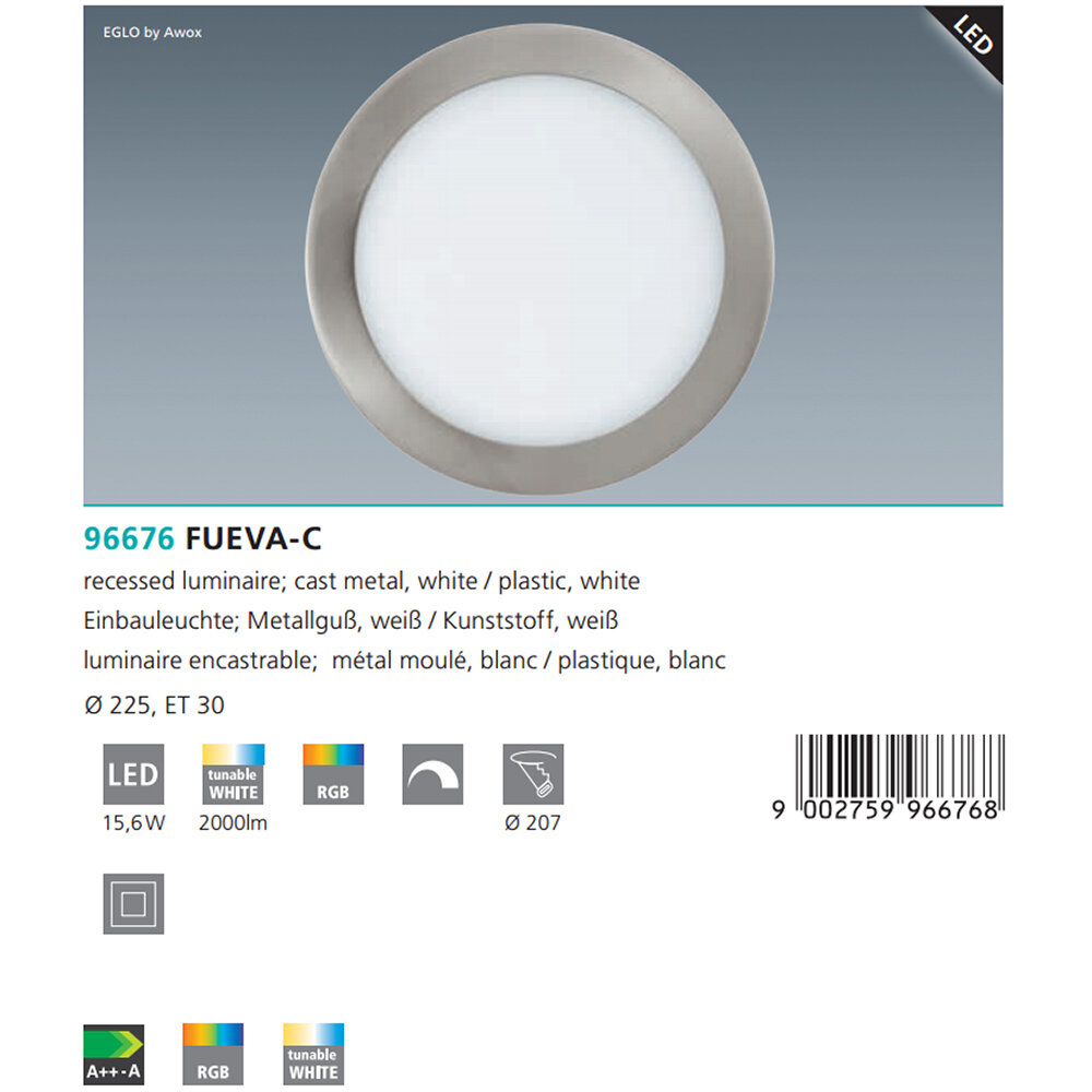 EGLO Fueva-C 96676, LED, 15.6 Вт, 2765, теплый белый, цвет арматуры: никель, цвет плафона: белый - фотография № 8