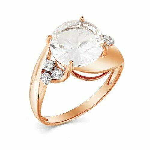 фото Кольцо magic stones, красное золото, 585 проба, фианит, горный хрусталь, размер 18.5