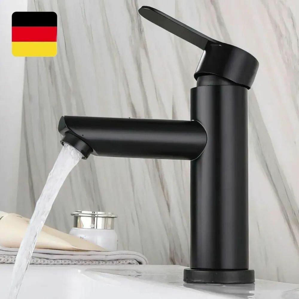 фото Однорычажный смеситель для раковины (умывальника), высокий излив из нержавеющей стали нержавеющая сталь, черный Pursh