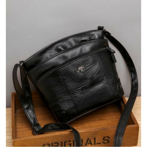 фото Сумка мессенджер jingpin, фактура гладкая, черный