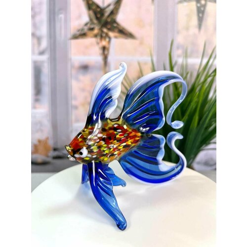Стеклянная большая фигурка Рыбки, синяя