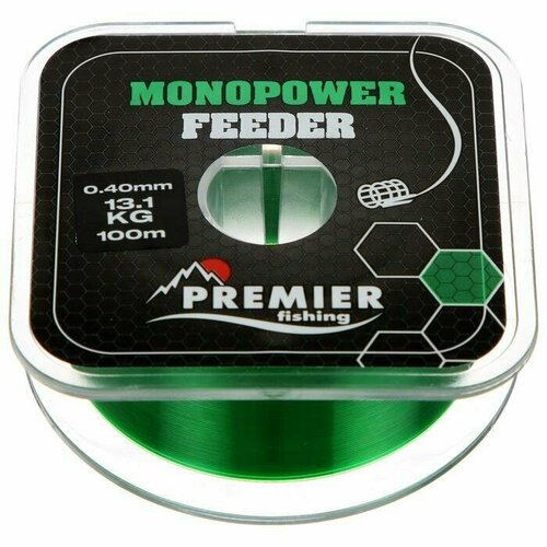 леска preмier fishing monopower feeder диаметр 0 45 мм тест 19 5 кг 100 м зелёная Леска Premier fishing MONOPOWER Feeder, green, 0,40 мм/100 м