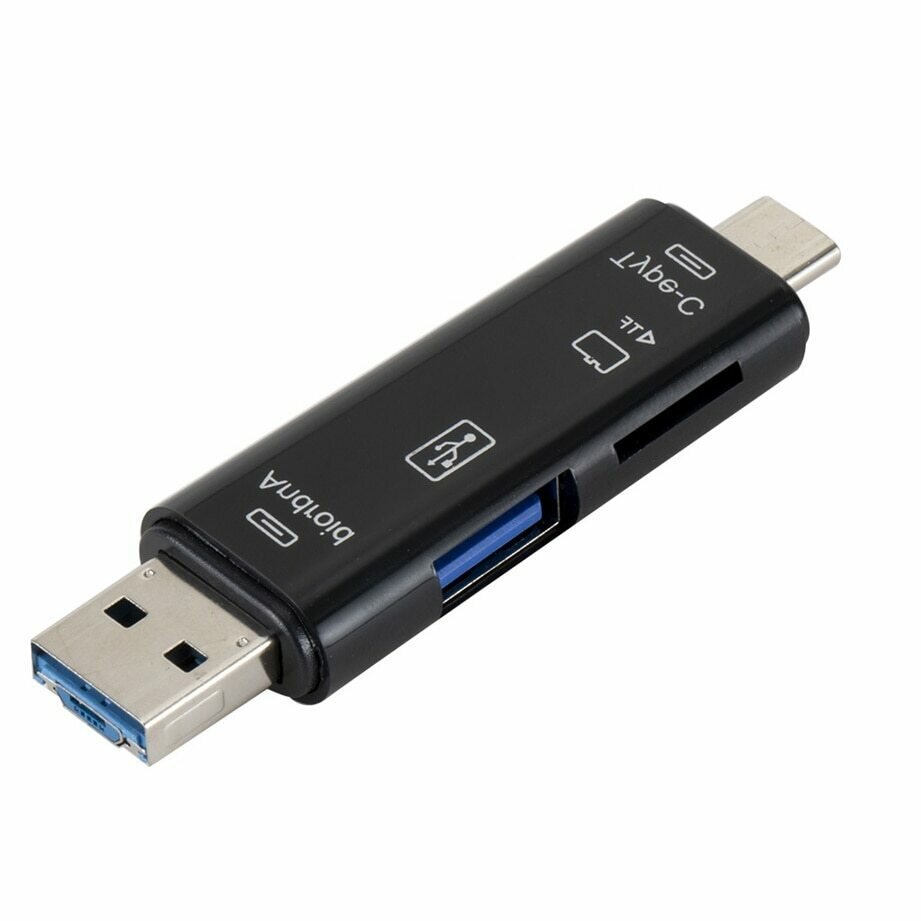 Многофункциональный картридер 5 в 1: Type-C - Micro USB OTG - USB 30 - TF Карты (micro SD) - USB 30 - черный