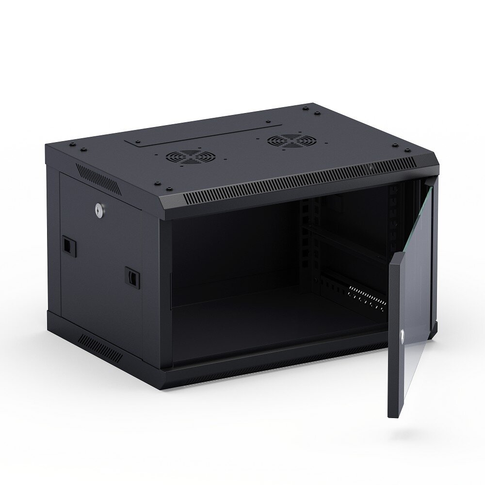 Neomax Шкаф телекоммуникационный настенный 9U 600х450 , стеклянная дверь, замок-ключ 3 шт , разборный, цвет черный 1 коробка NCB-WM9U-6045GK3-100-BK — фото 5