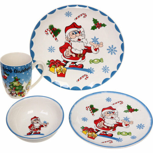 Набор посуды керамической «Дед Мороз» (кружка 330мл+салатник 13см+тарелка 20см+тарелка 25см)