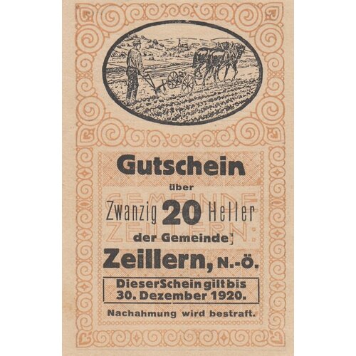 Австрия, Цайллерн 20 геллеров 1914-1920 гг. (Вид 2) (2) австрия айген 20 геллеров 1914 1920 гг вид 2